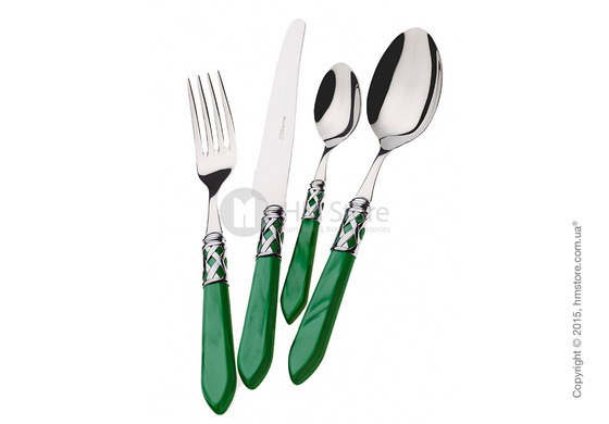 Набор столовых приборов Bugatti Aladdin коллекция Chrome Metal Ring на 12 персон, 75 предметов, Green