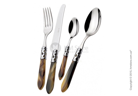 Набор столовых приборов Bugatti Aladdin коллекция Chrome Metal Ring на 12 персон, 75 предметов, Horn