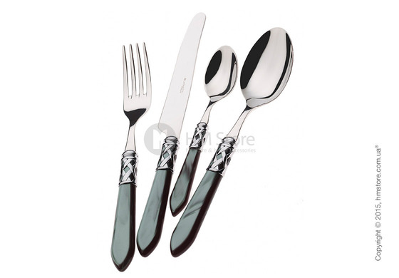 Набор столовых приборов Bugatti Aladdin коллекция Chrome Metal Ring на 12 персон, 75 предметов, Black