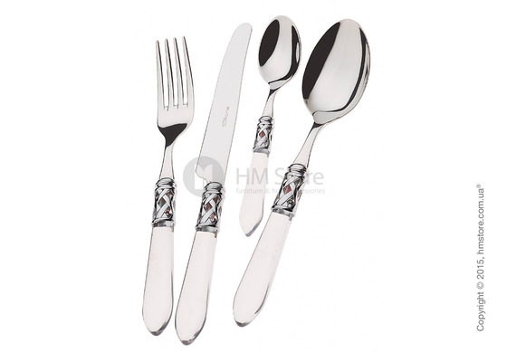 Набор столовых приборов Bugatti Aladdin коллекция Chrome Metal Ring на 12 персон, 75 предметов, Transparent