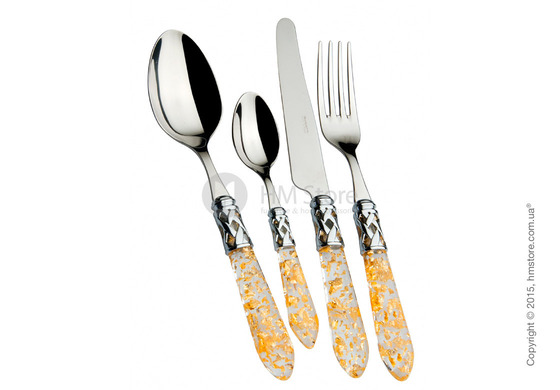 Набор столовых приборов Bugatti Aladdin коллекция Chrome Metal Ring на 12 персон, 75 предметов, Gold particles