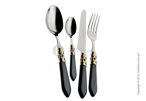 Набор столовых приборов Bugatti Aladdin коллекция Gold-plated Ring на 12 персон, 75 предметов, Black