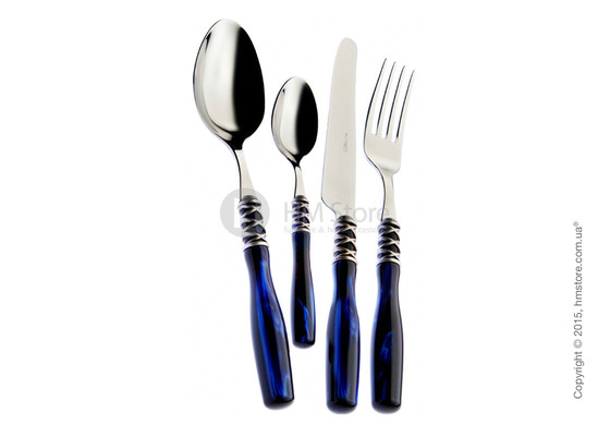 Набор столовых приборов Bugatti Arianna коллекция Old-Silverplated Ring на 12 персон, 75 предметов, Blue