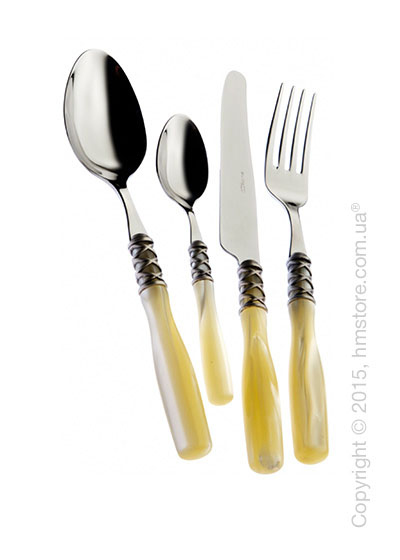 Набор столовых приборов Bugatti Arianna коллекция Old-Silverplated Ring на 12 персон, 75 предметов, Ivory