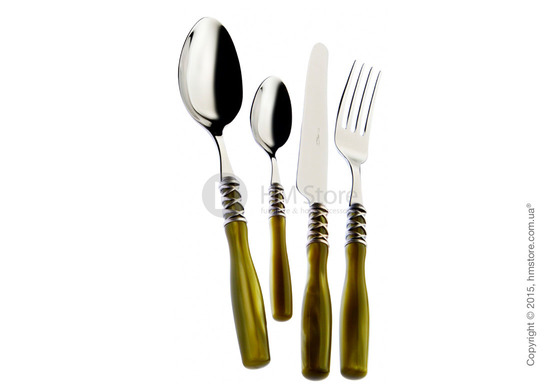 Набор столовых приборов Bugatti Arianna коллекция Old-Silverplated Ring на 12 персон, 75 предметов, Silky green