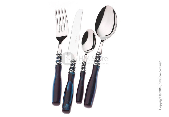 Набор столовых приборов Bugatti Arianna коллекция Chromed Metal Ring на 12 персон, 75 предметов, Blue