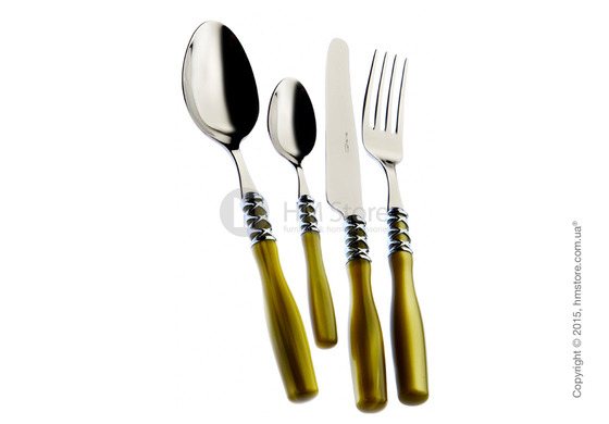 Набор столовых приборов Bugatti Arianna коллекция Chromed Metal Ring на 12 персон, 75 предметов, Silky green