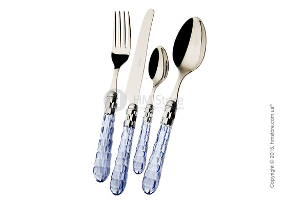 Набор столовых приборов Bugatti Cristallo коллекция Chromed Metal Ring на 12 персон, 75 предметов, Transparent blue