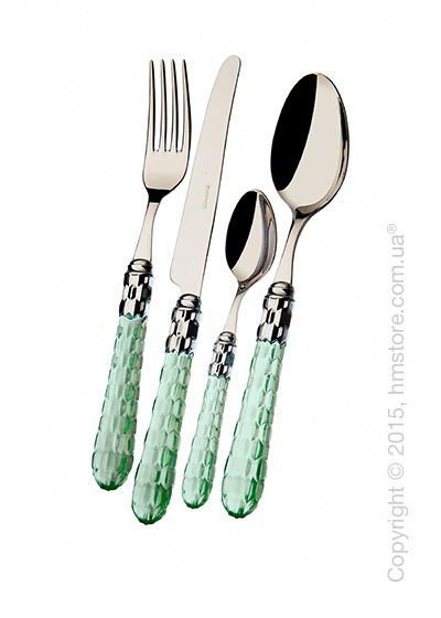 Набор столовых приборов Bugatti Cristallo коллекция Chromed Metal Ring на 12 персон, 75 предметов, Transparent green