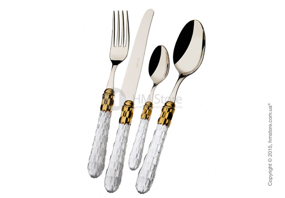 Набор столовых приборов Bugatti Cristallo коллекция Gold-plated Ring на 12 персон, 75 предметов, Transparent