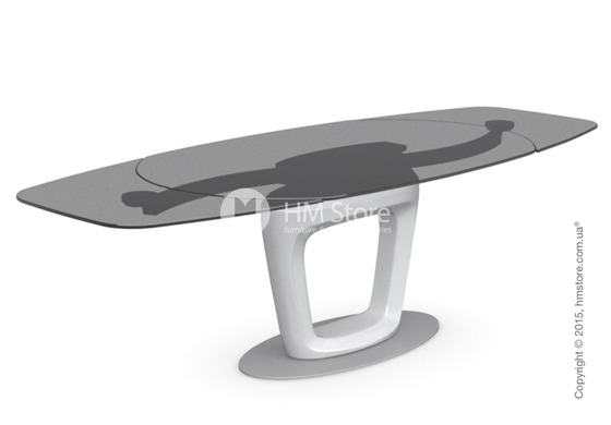 Стол Calligaris Orbital, Design extending table, Frosted tempered glass smoked grey and Lacquered glossy optic white