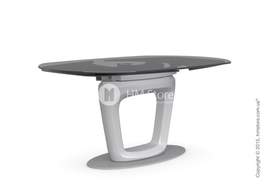 Стол Calligaris Orbital, Design extending table, Frosted tempered glass smoked grey and Lacquered glossy optic white