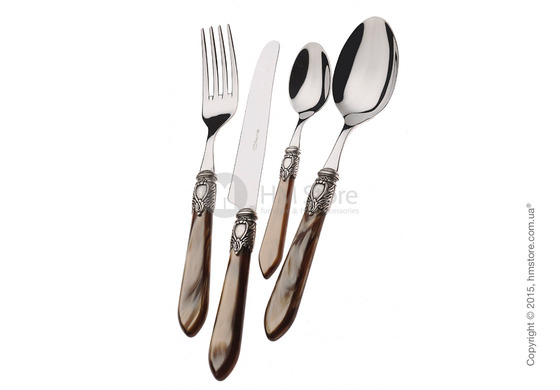 Набор столовых приборов Bugatti Oxford коллекция Old-Silverplated Ring на 12 персон, 50 предметов, Onyx