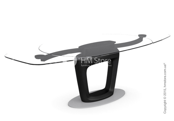 Стол Calligaris Orbital, Design extending table, Tempered glass transparent extraclear and Lacquered matt black