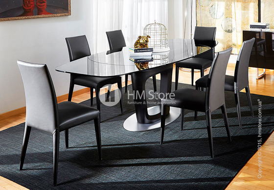 Стол Calligaris Orbital, Design extending table, Tempered glass transparent extraclear and Lacquered matt black