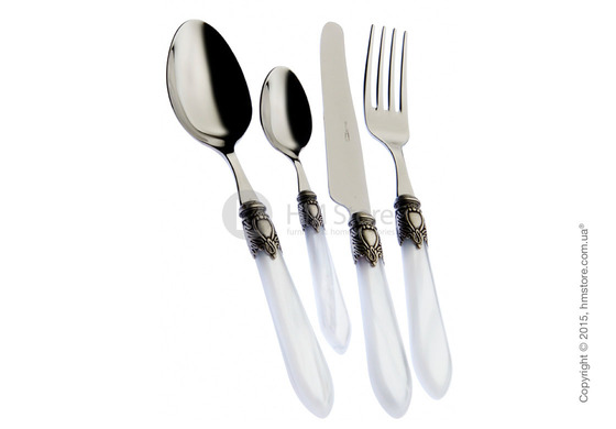 Набор столовых приборов Bugatti Oxford коллекция Old-Silverplated Ring на 12 персон, 50 предметов, White