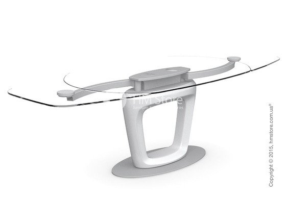 Стол Calligaris Orbital, Design extending table, Tempered glass transparent extraclear and Lacquered glossy optic white