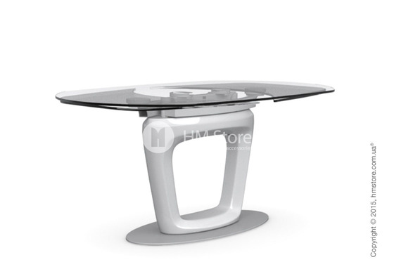 Стол Calligaris Orbital, Design extending table, Tempered glass transparent extraclear and Lacquered glossy optic white