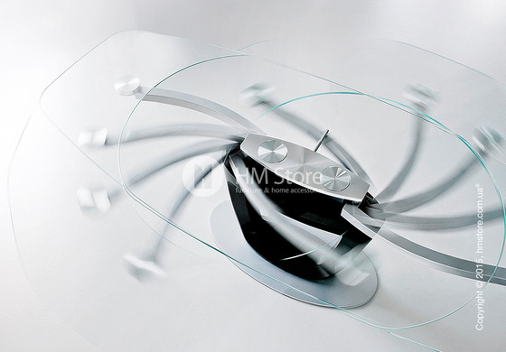 Стол Calligaris Orbital, Design extending table, Tempered glass transparent extraclear and Lacquered glossy optic white