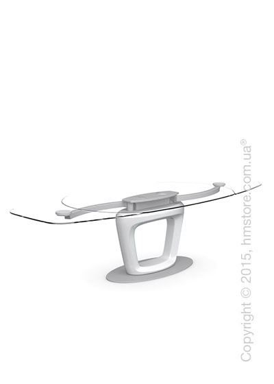 Стол Calligaris Orbital, Design extending table, Tempered glass transparent extraclear and Lacquered glossy optic white