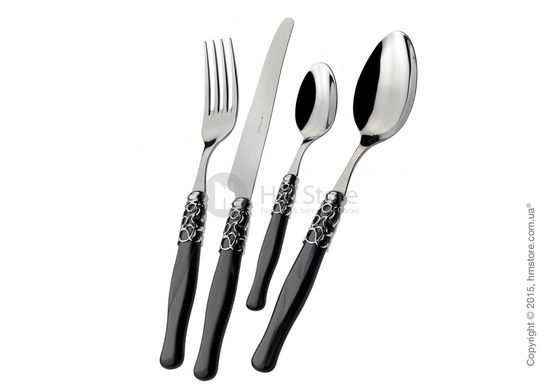 Набор столовых приборов Bugatti Selene коллекция Chrome Metal Ring на 12 персон, 75 предметов, Black