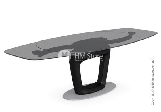 Стол Calligaris Orbital, Design extending table, Frosted tempered glass smoked grey and Lacquered matt black