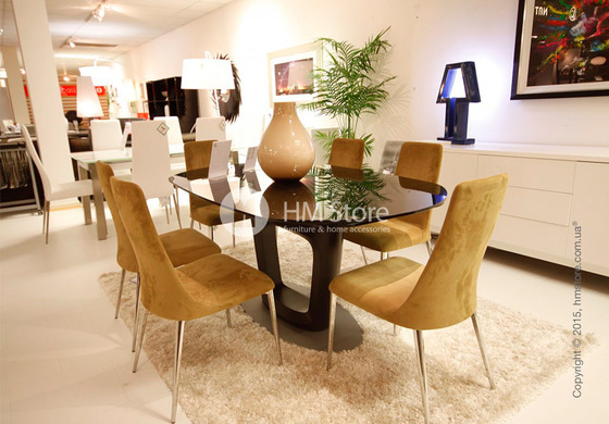 Стол Calligaris Orbital, Design extending table, Frosted tempered glass smoked grey and Lacquered matt black