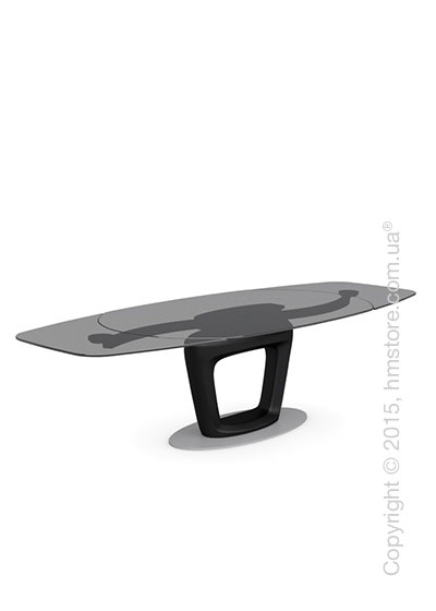 Стол Calligaris Orbital, Design extending table, Frosted tempered glass smoked grey and Lacquered matt black