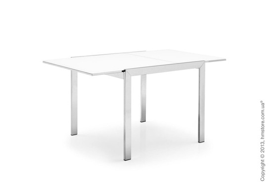 Стол Calligaris Key, Square extending table, Frosted tempered glass extrawhite and Metal chromed