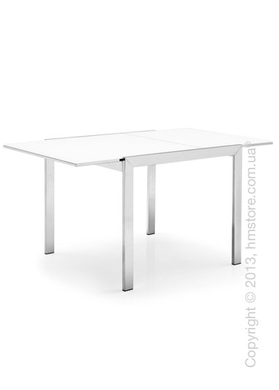 Стол Calligaris Key, Square extending table, Frosted tempered glass extrawhite and Metal chromed