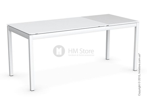 Стол Calligaris Snap S, Rectangular extending table, Frosted tempered glass extrawhite and Metal matt optic white