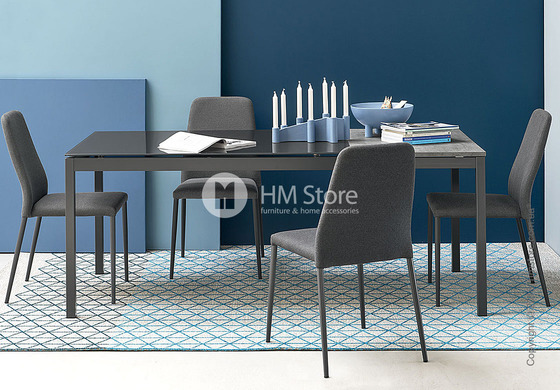 Стол Calligaris Snap S, Rectangular extending table, Frosted tempered glass extrawhite and Metal matt optic white