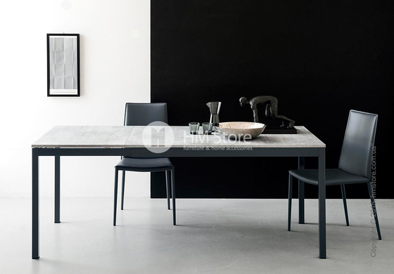 Стол Calligaris Snap S, Rectangular extending table, Frosted tempered glass extrawhite and Metal matt optic white