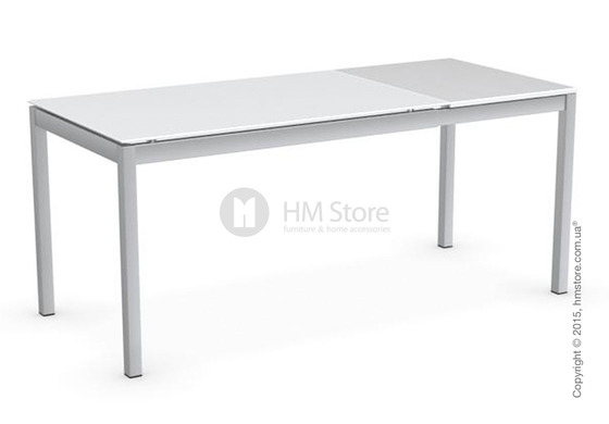 Стол Calligaris Snap S, Rectangular extending table, Frosted tempered glass extrawhite and Metal satin steel