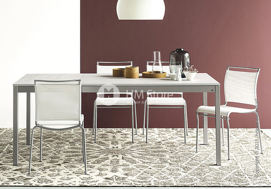 Стол Calligaris Snap S, Rectangular extending table, Frosted tempered glass taupe and Metal matt taupe