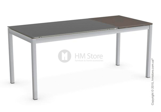 Стол Calligaris Snap S, Rectangular extending table, Frosted tempered glass taupe and Metal satin steel
