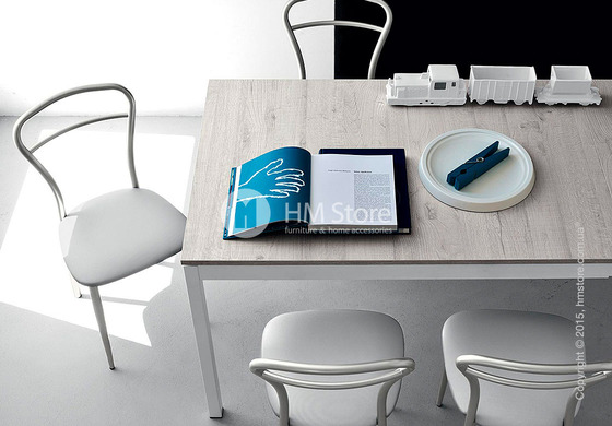 Стол Calligaris Snap S, Rectangular extending table, Frosted tempered glass taupe and Metal satin steel
