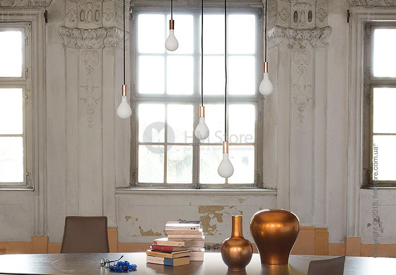 Подвесной светильник Calligaris Pom Pom, Design suspension lamp, Blown glass frosted white and Metal copper