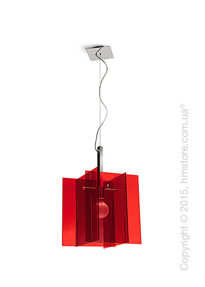 Подвесной светильник Calligaris Sagitta, Square design suspension lamp, Polymethylacrylate transparent red and Metal chomed