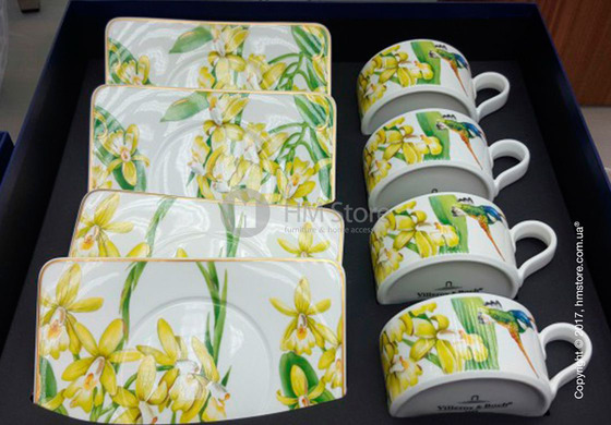 Набор чашек с блюдцами Villeroy & Boch коллекция Amazonia Meridiem на 4 персоны, 8 предметов