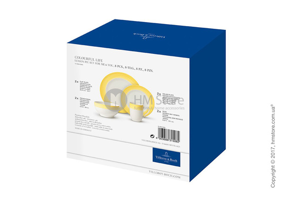 Набор фарфоровой посуды Villeroy & Boch коллекция Colourful Life на 2 персоны, 8 предметов,  Lemon Pie
