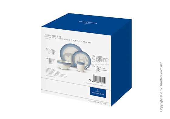 Набор фарфоровой посуды Villeroy & Boch коллекция Colourful Life на 2 персоны, 8 предметов, Winter Sky