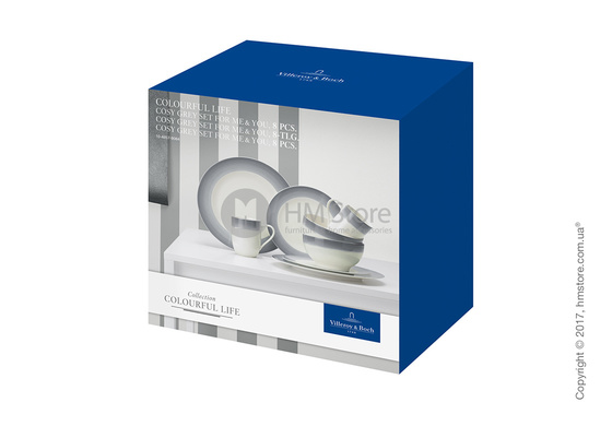 Набор фарфоровой посуды Villeroy & Boch коллекция Colourful Life на 2 персоны, 8 предметов, Cosy Grey