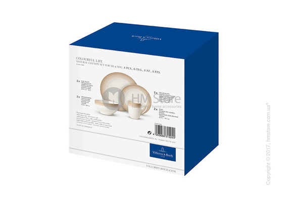 Набор фарфоровой посуды Villeroy & Boch коллекция Colourful Life на 2 персоны, 8 предметов, Natural Cotton