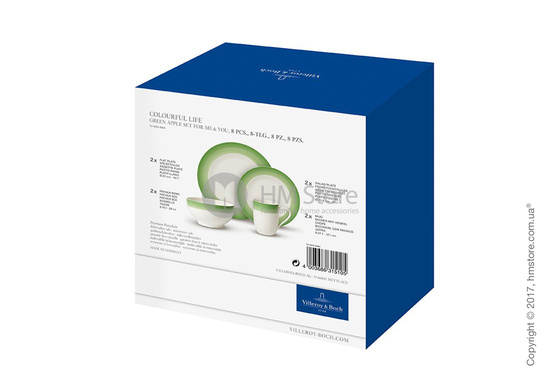 Набор фарфоровой посуды Villeroy & Boch коллекция Colourful Life на 2 персоны, 8 предметов, Green Apple