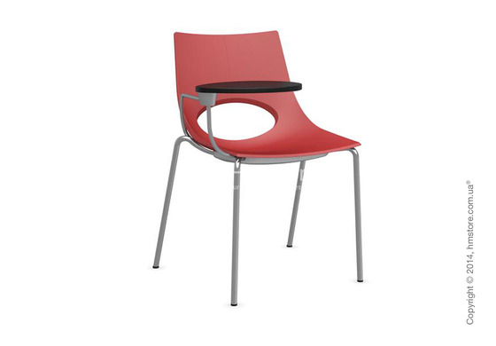 Стул Calligaris Congress, Chair with armrests and writing table, Metal satin steel and Plastic red