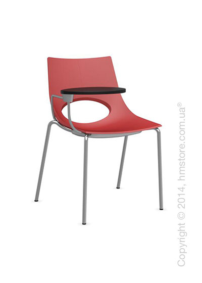 Стул Calligaris Congress, Chair with armrests and writing table, Metal satin steel and Plastic red