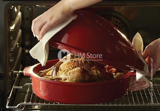 Ростер для запекания курицы с крышкой 34 x 24 см Emile Henry Ovenware,  Burgundy Ростер для запекания курицы с крышкой 34 x 24 см Emile Henry Ovenware,  Burgundy