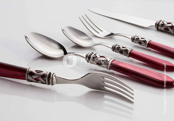 Набор столовых приборов Bugatti Aladdin коллекция Old-Silverplated Ring на 6 персон, 24 предмета, Burgundy
