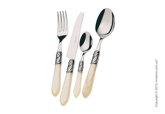 Набор столовых приборов Bugatti Aladdin коллекция Chromed Metal Ring на 6 персон, 24 предмета, Ivory